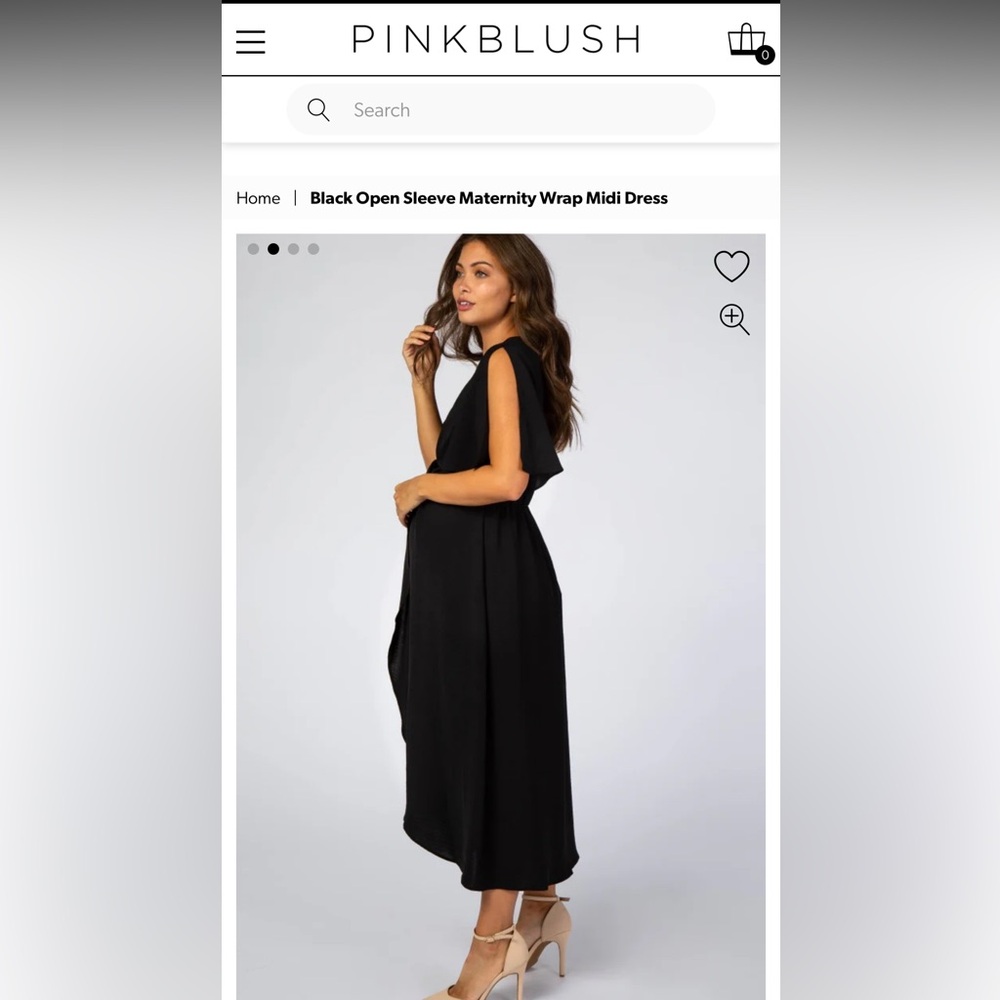 PINKBLUSH Gilli Maternity Open Sleeve Black Wrap Midi Dress